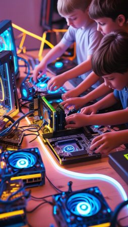children working hard